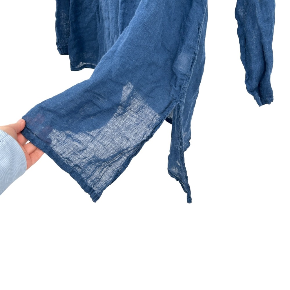 Linen Coastal Tunic Top XL Blue Lagenlook Boho Asymmetric Hem Euro Minimal Beach - Picture 4 of 10